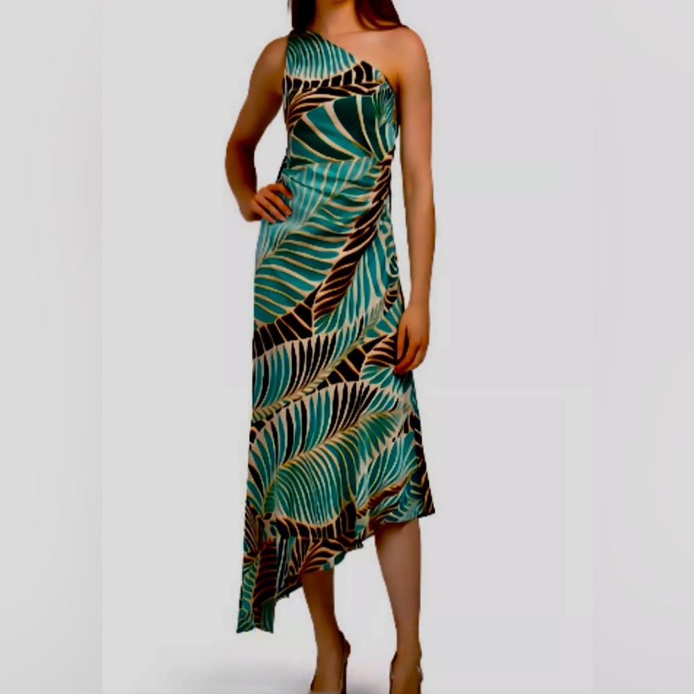 NWT Maggy London Asymmetrical Leaf Print Dress Size Women’s 8